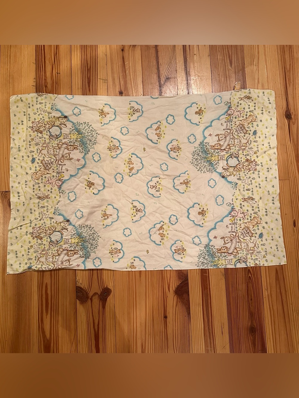 Vintage Dundee Baby Receiving Blanket - 40” x 26” - pale yellow bunnies ducks